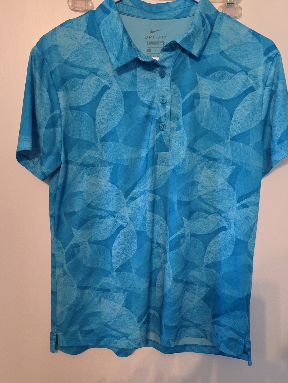 Nike Men’s Turquoise Leaf-Print Dri-FIT Polo